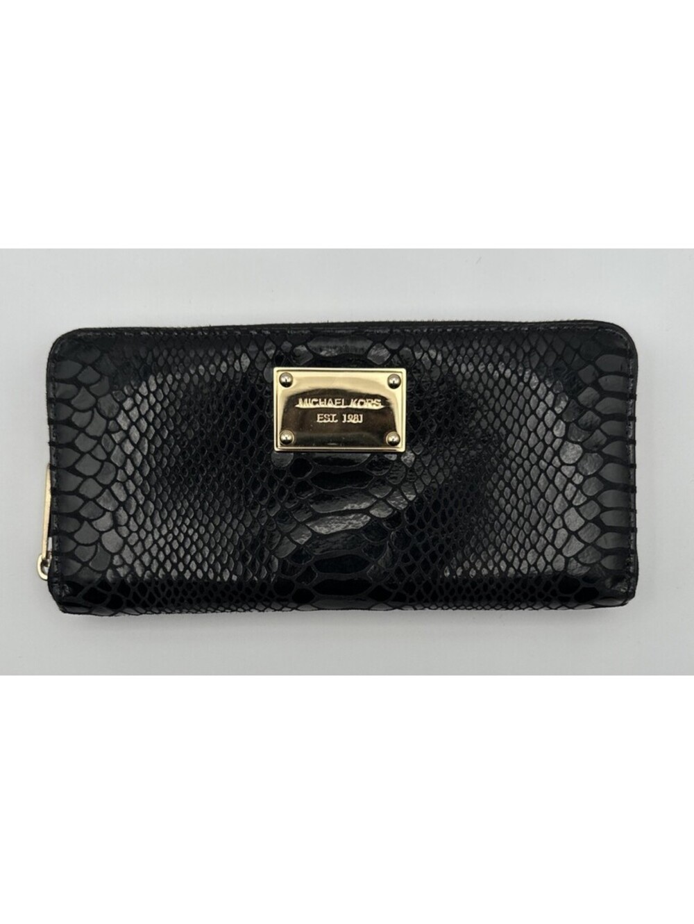 Michael Kors Jet Set Travel Black Snakeskin Embossed Continental Wallet